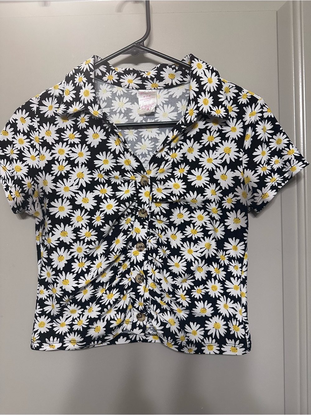 Target Black Daisy Print Button-Front Crop Top